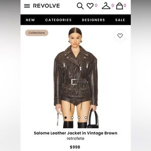 **NWT** retrofete - Salome Leather Jacket in Vintage Brown